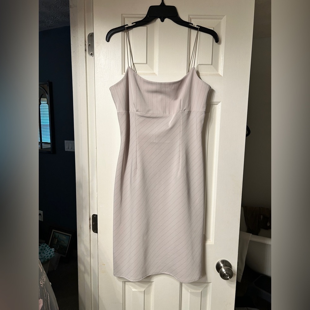 Grey Pinstripe Spaghetti Strap Dress Business